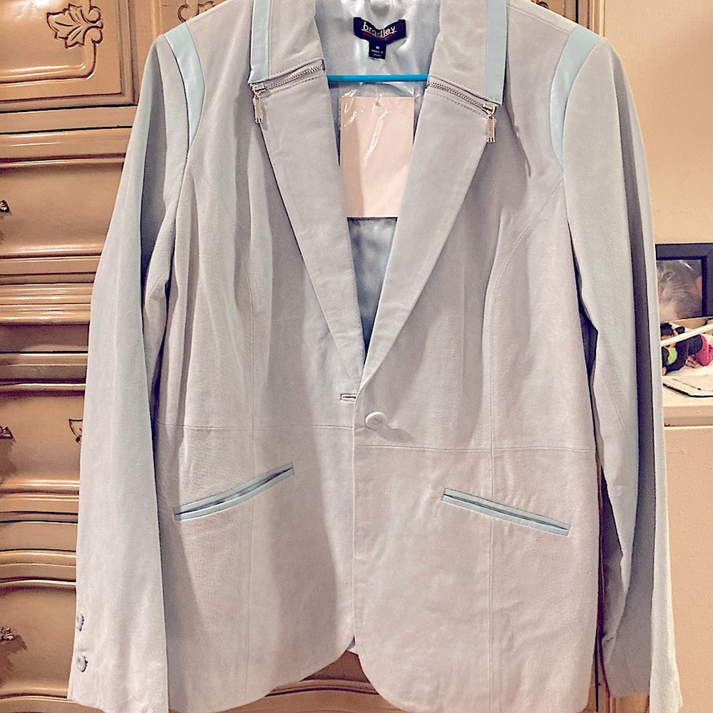 powder blue suede jacket size medium.By Bradley